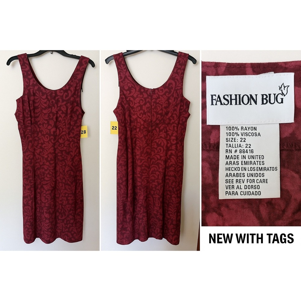 Fashion Bug‎ Dress Maxi Sz 22 NWT Dead Stock Maroon Old Money Dark Academia 90s